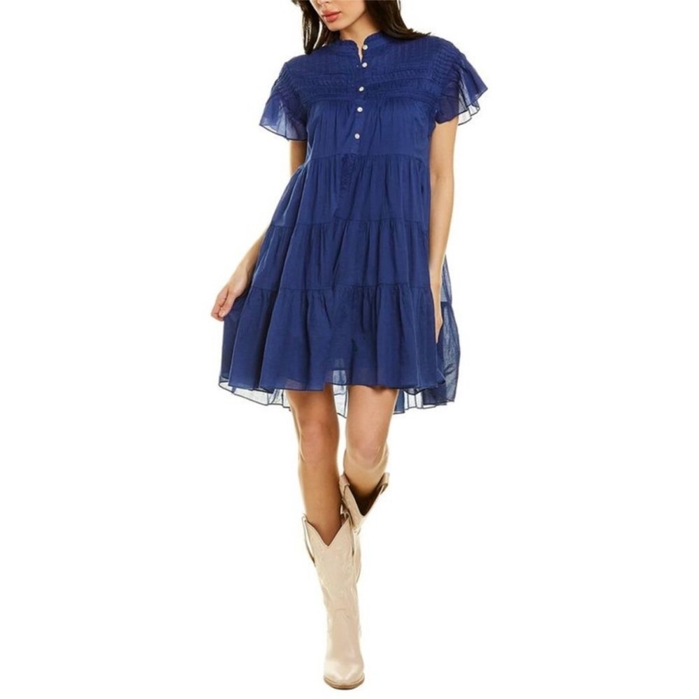 Isabel Marant Étoile Lanikaye Ruffled Cotton Tiered Cotton Mini Dress Blue